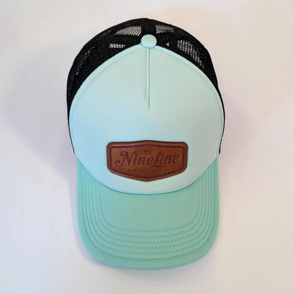Nine Line Mint & Black Trucker Hat with Leather Logo - Picture 3 of 8